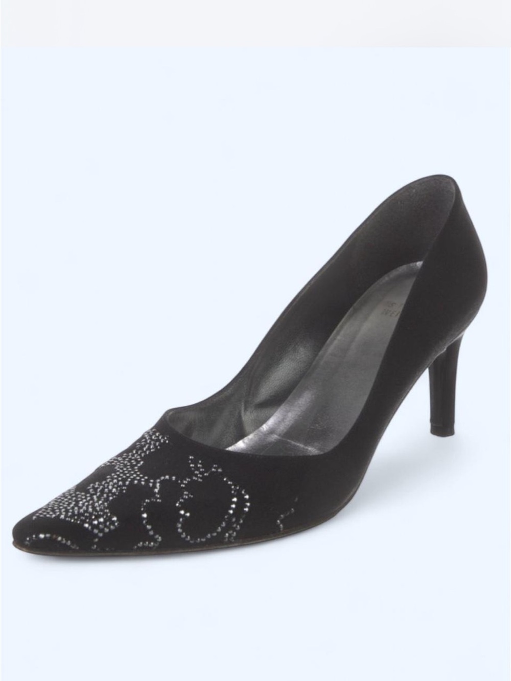 Stuart Weitzman Black Satin Crystal Pumps